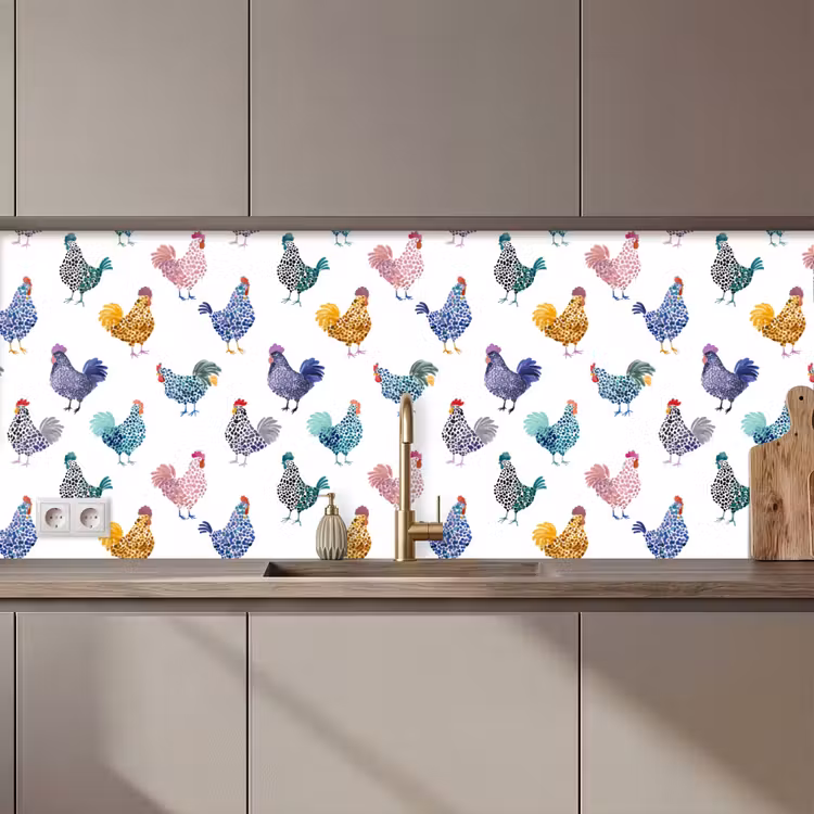 Kippen -Aquarel - Kleurrijk keuken achterwand 2 middel 871 zz_3dshopping