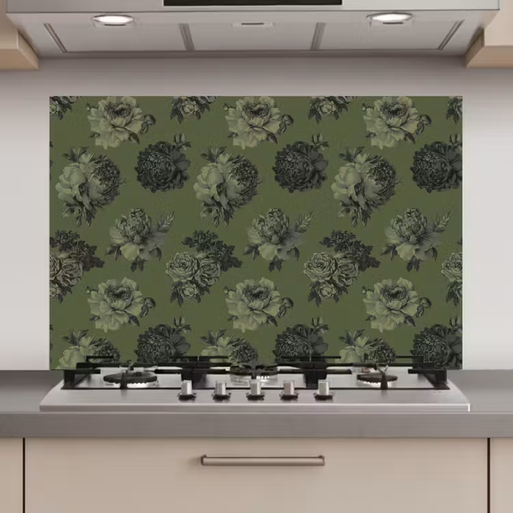Klassiek - botanisch - olijfgroen - bloemen keuken achterwand spatscherm klein 900 -3d_website