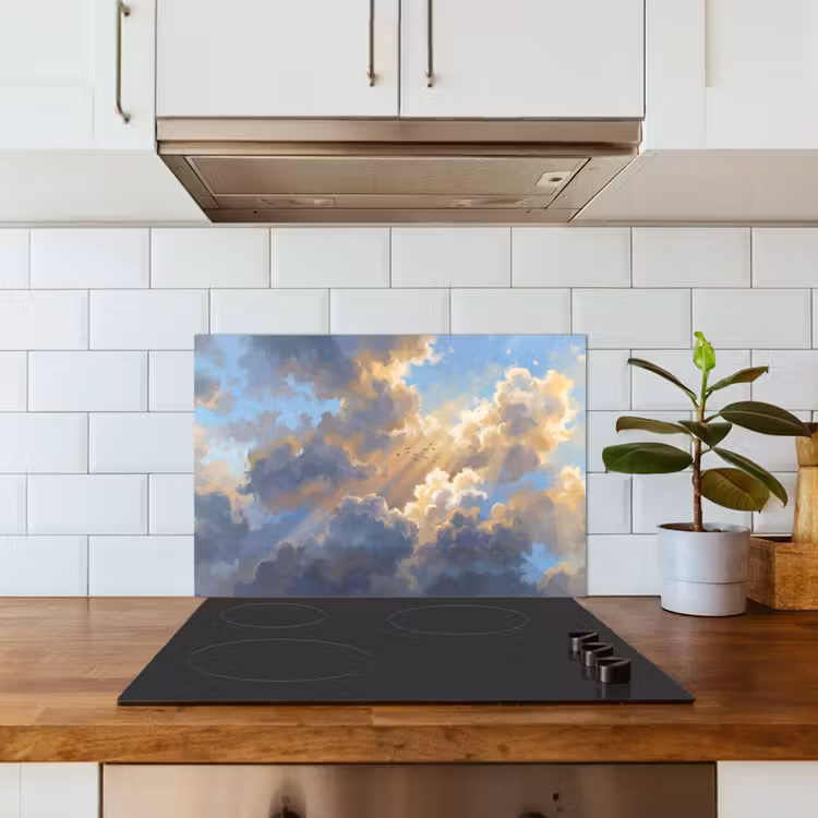 Wolken - Zonnestralen - Natuur - Abstract - Blauw keuken achterwand spatscherm klein -sfeer2
