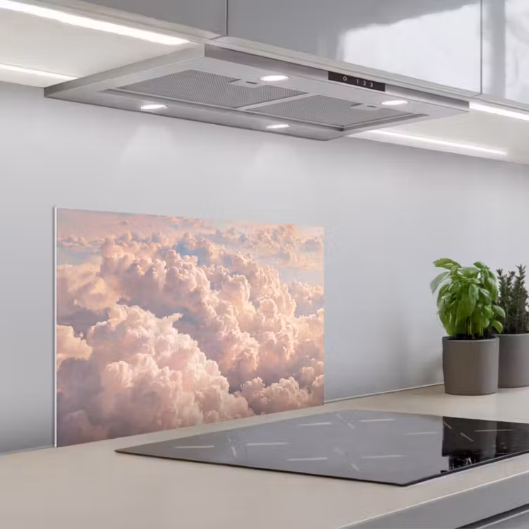 Wolken - Zonsondergang - Natuur - Pastel - Roze keuken achterwand spatscherm klein -3d_schuin
