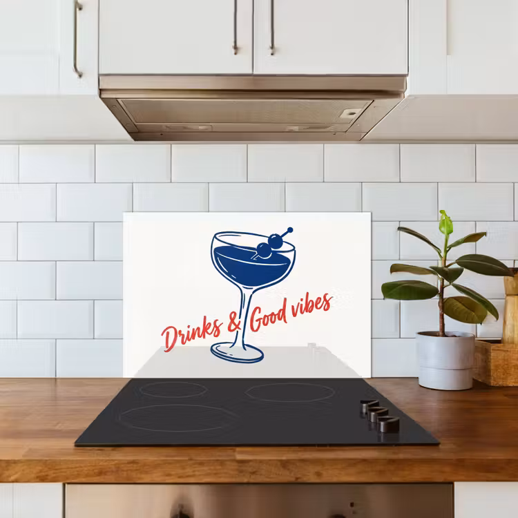 Cocktail - Glas - Illustratie - Blauw - Wit keuken achterwand spatscherm klein -sfeer2