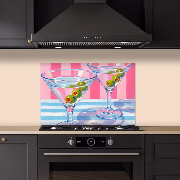 Cocktail - Olijven - Kunst - Modern - Roze keuken achterwand spatscherm klein -sfeer1