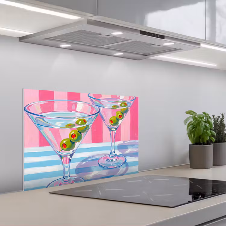 Cocktail - Olijven - Kunst - Modern - Roze keuken achterwand spatscherm klein -3d_schuin
