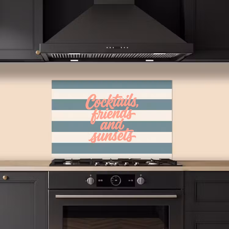 Cocktails - Strepen - Blauw - Koraal keuken achterwand spatscherm klein -sfeer1