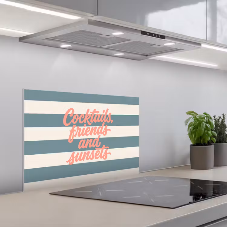 Cocktails - Strepen - Blauw - Koraal keuken achterwand spatscherm klein -3d_schuin