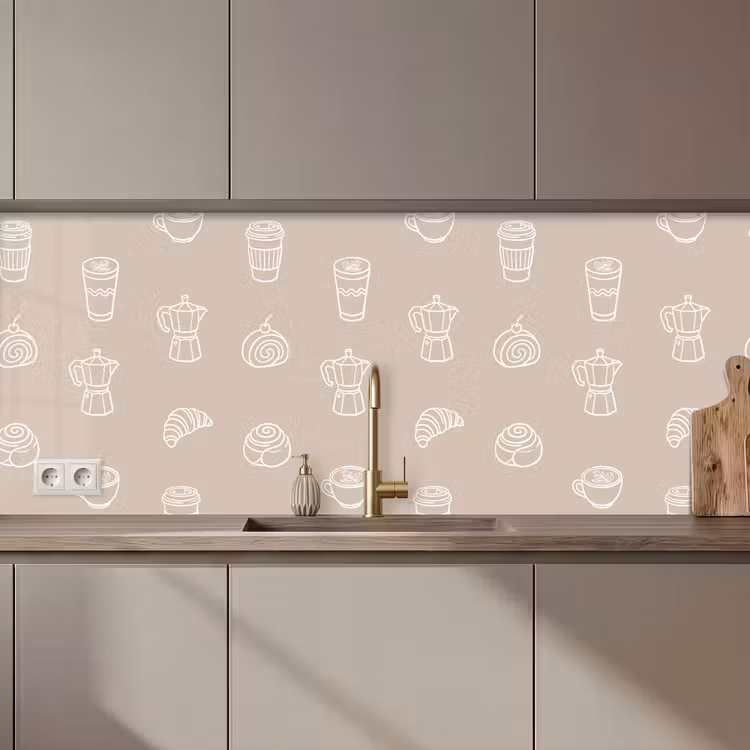 Koffie - Broodjes - Beige - Patroon keuken achterwand 2 middel zz_3dshopping