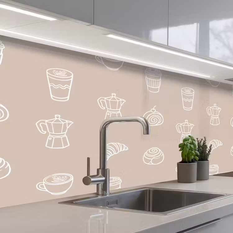 Koffie - Broodjes - Beige - Patroon keuken achterwand 2 middel -3d_schuin