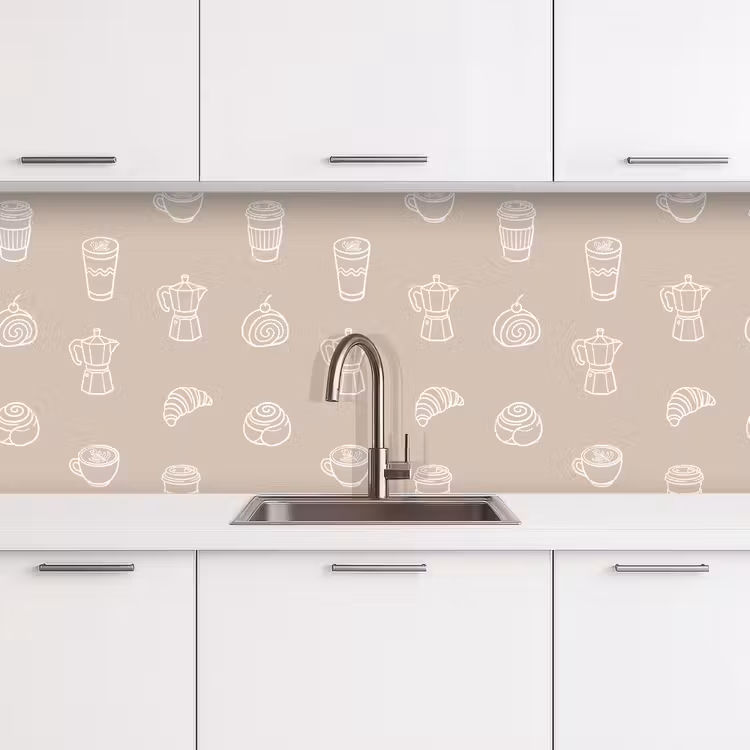 Koffie - Broodjes - Beige - Patroon keuken achterwand 2 middel -3d