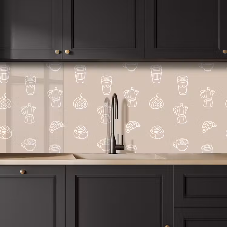 Koffie - Broodjes - Beige - Patroon keuken achterwand 2 middel -sfeer1