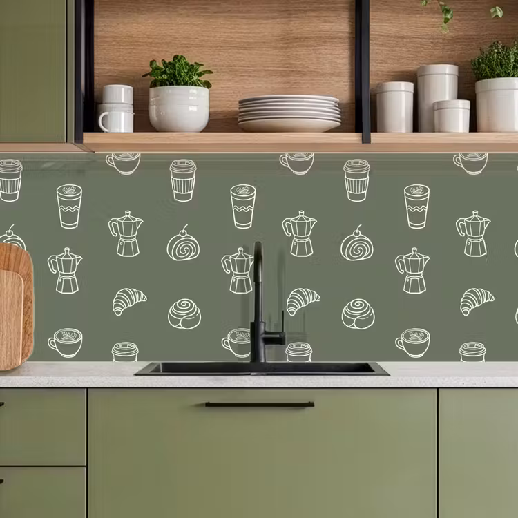 Koffie - Broodjes - Groen - Patroon keuken achterwand 2 middel -sfeer3