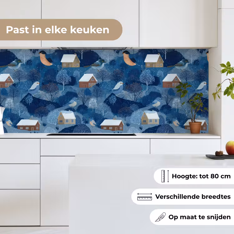Huisjes - Vogels - Sneeuw - Winter - Blauw keuken achterwand 2 middel 871 -sfeer4_NL