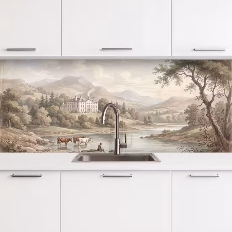 Landhuis - Rivier - Vee keuken achterwand 2 middel -3d