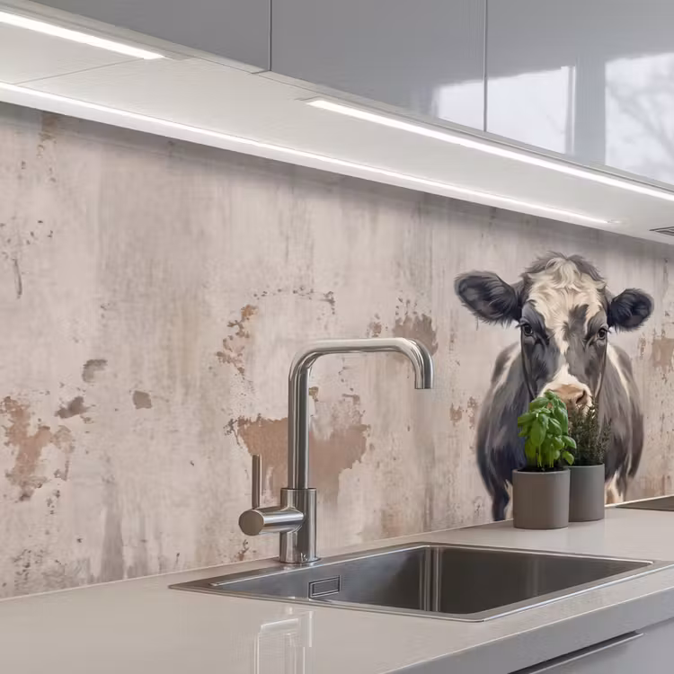 Koe - Portret - Dieren - Modern keuken achterwand 2 middel -3d_schuin