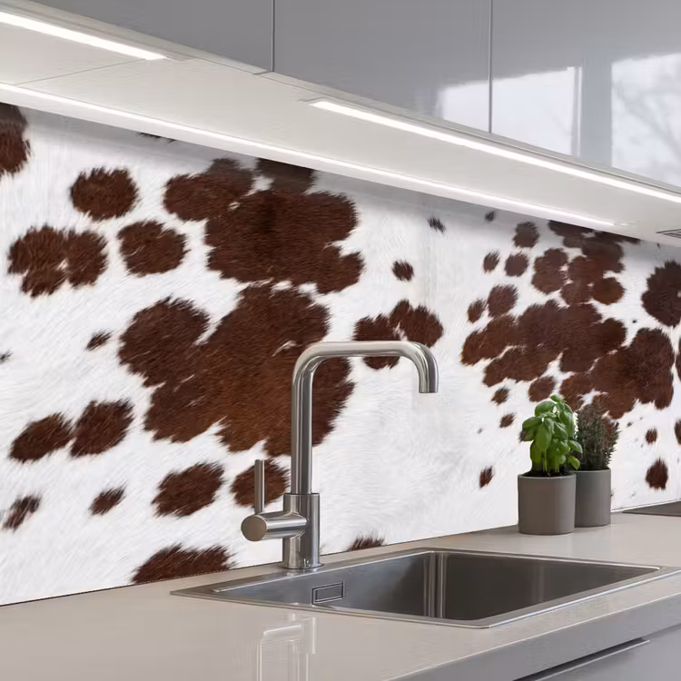 Koeienhuid - Klassiek - Bruin keuken achterwand 2 middel -3d_schuin