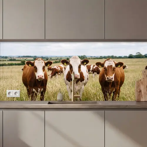 Koeien - Portret - Weide - Boerderij - Nieuwsgierig keuken achterwand 2 middel zz_3dshopping