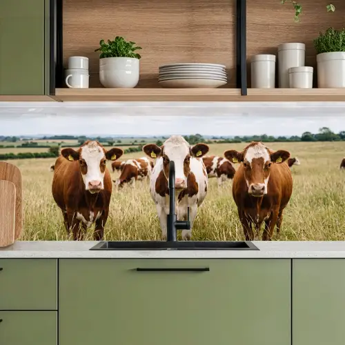 Koeien - Portret - Weide - Boerderij - Nieuwsgierig keuken achterwand 2 middel -sfeer3