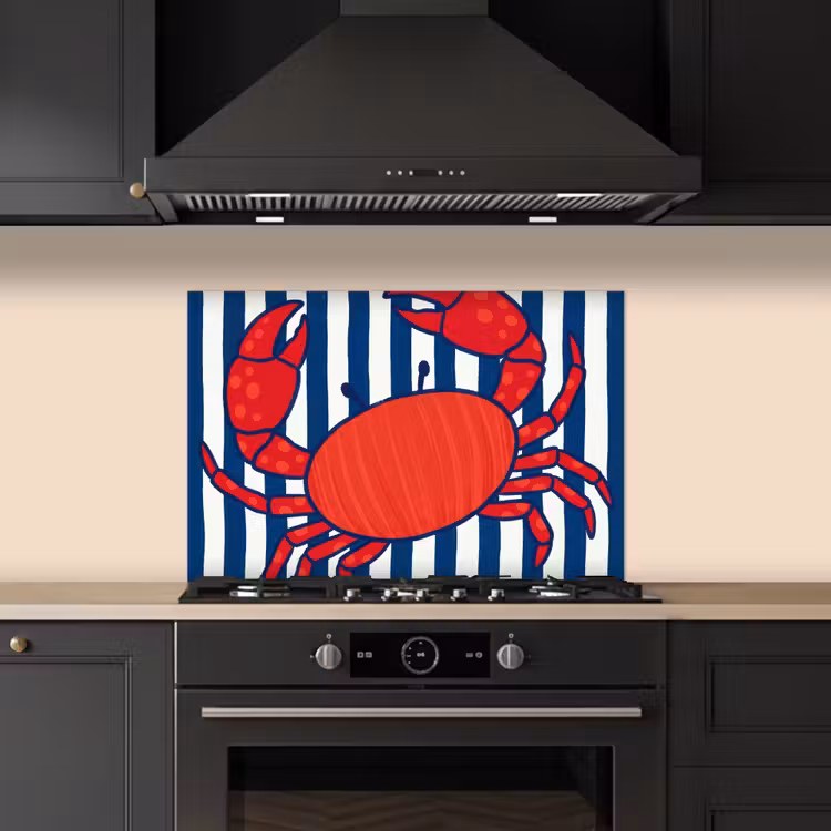 Krab - Strepen - Zeeleven - Illustratie - Rood keuken achterwand spatscherm klein -sfeer1