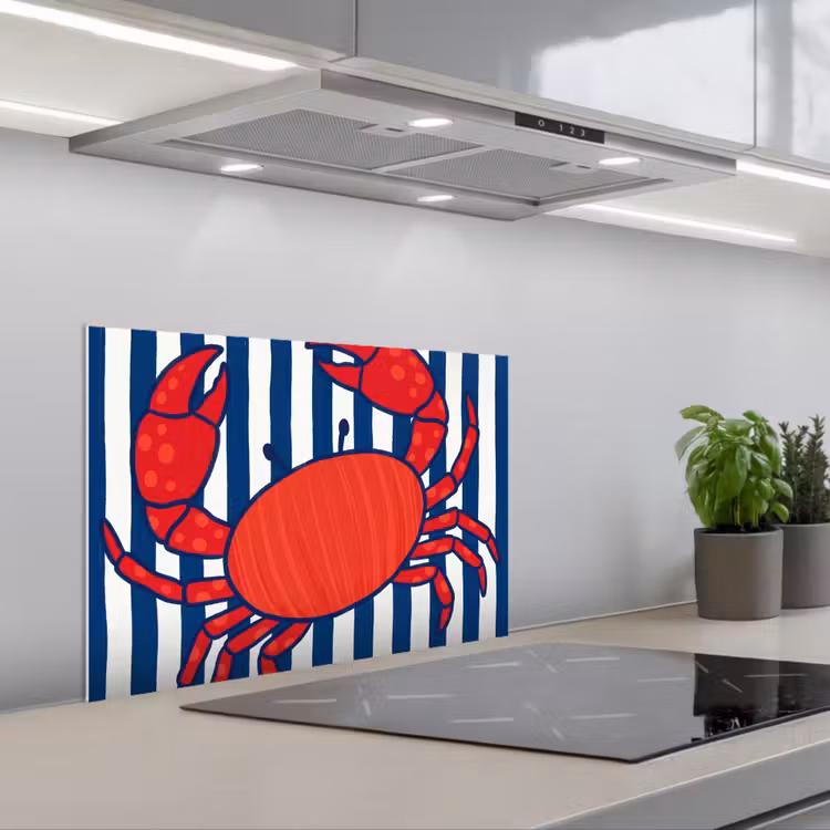Krab - Strepen - Zeeleven - Illustratie - Rood keuken achterwand spatscherm klein -3d_schuin