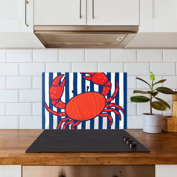 Krab - Strepen - Zeeleven - Illustratie - Rood keuken achterwand spatscherm klein -sfeer2
