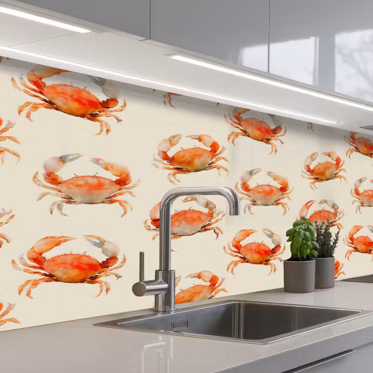 Krabben - Patroon - Oranje keuken achterwand 2 middel 871 -3d_schuin