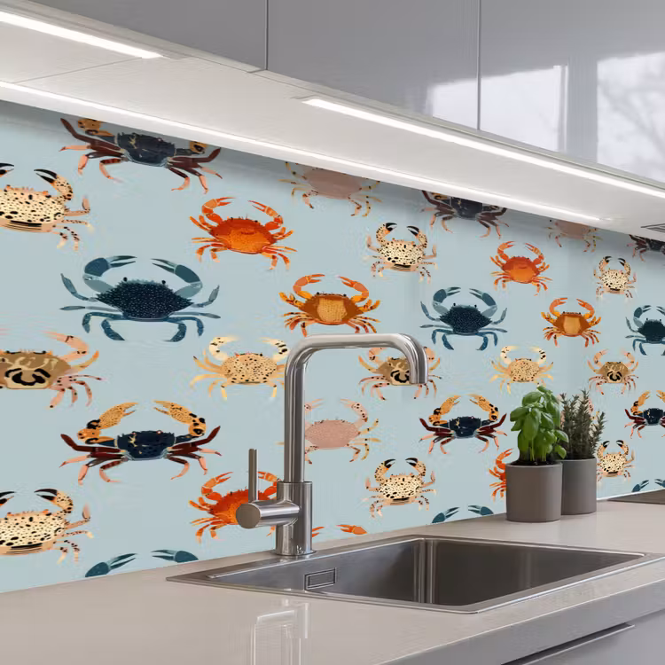 Krabben - Speels - Kleurrijk keuken achterwand 2 middel 871 -3d_schuin