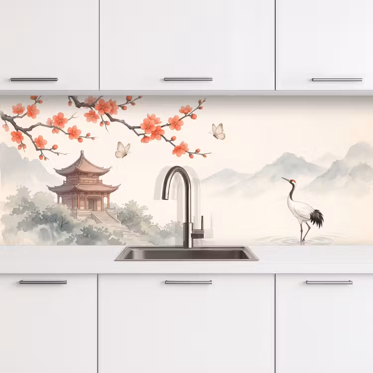 Kraanvogel - Azië - Klassiek keuken achterwand 2 middel -3d
