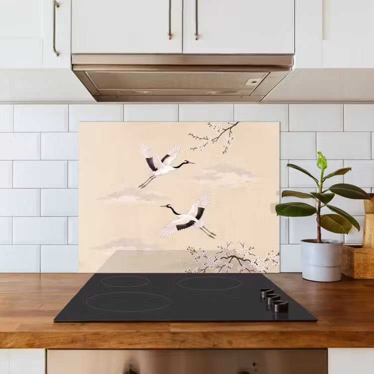 Kraanvogels - Bloesem - Beige keuken achterwand 2 middel -sfeer4_NL