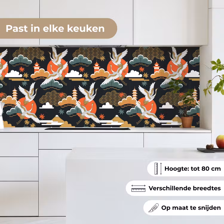 Kraanvogel - Wolken - Japan - Patroon keuken achterwand 2 middel 871 -sfeer4_NL