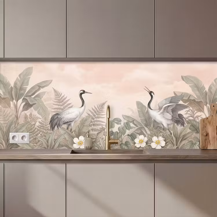Kraanvogels - Natuur - Roze keuken achterwand 2 middel zz_3dshopping