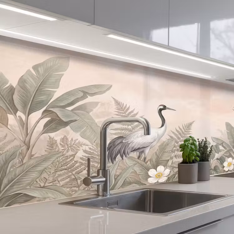 Kraanvogels - Natuur - Roze keuken achterwand 2 middel -3d_schuin