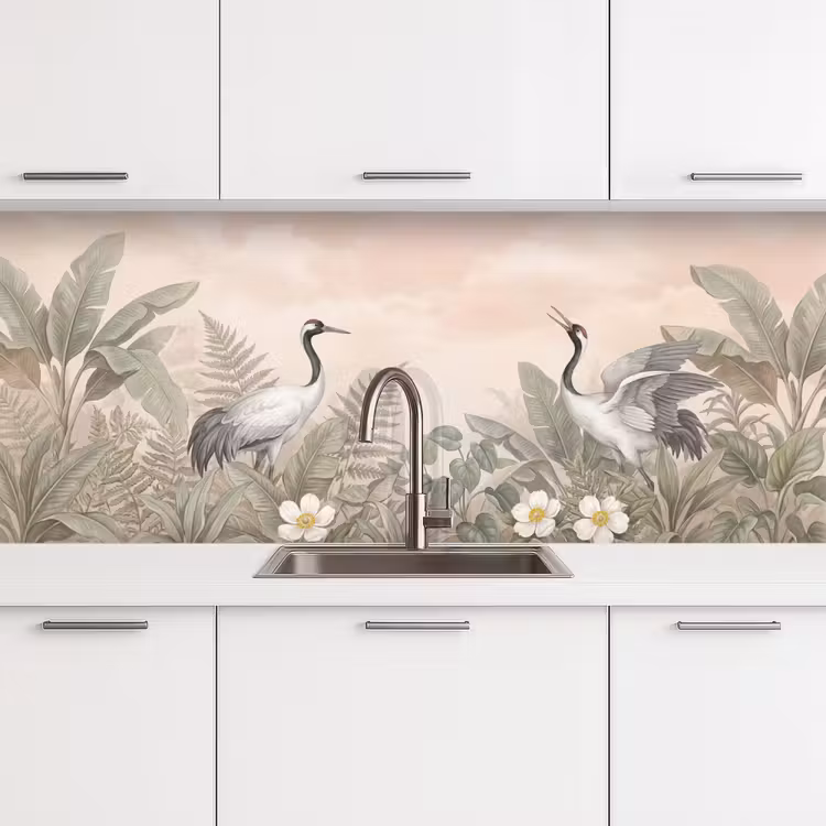 Kraanvogels - Natuur - Roze keuken achterwand 2 middel -3d