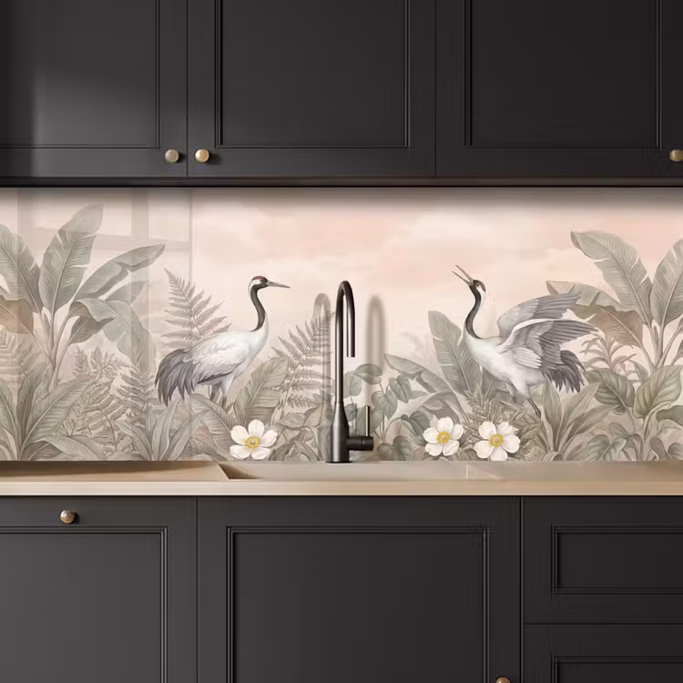 Kraanvogels - Natuur - Roze keuken achterwand 2 middel -sfeer1