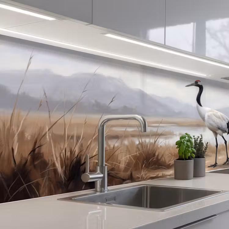 Kraanvogel - Natuur - Realistisch keuken achterwand 2 middel -3d_schuin