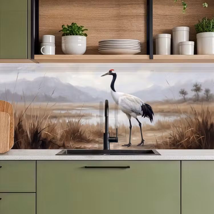 Kraanvogel - Natuur - Realistisch keuken achterwand 2 middel -sfeer3