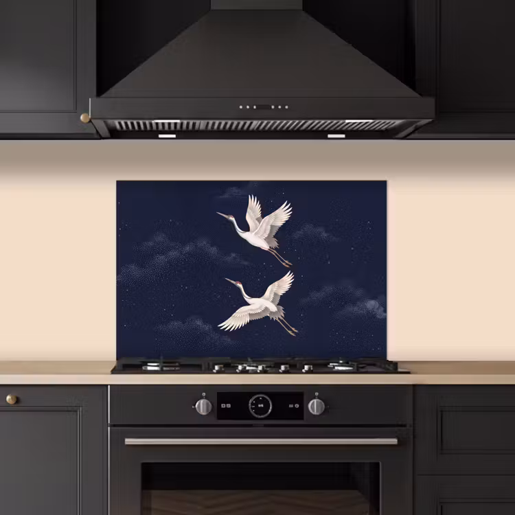 Kraanvogels - Nachthemel - Blauw keuken achterwand 2 middel -3d_schuin