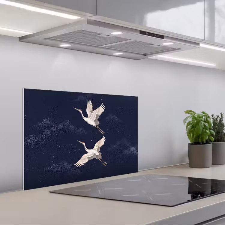 Kraanvogels - Nachthemel - Blauw keuken achterwand 2 middel -3d