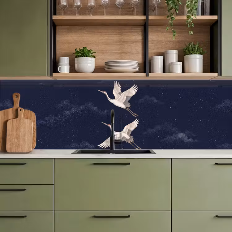 Kraanvogels - Nachthemel - Blauw keuken achterwand 2 middel -sfeer3