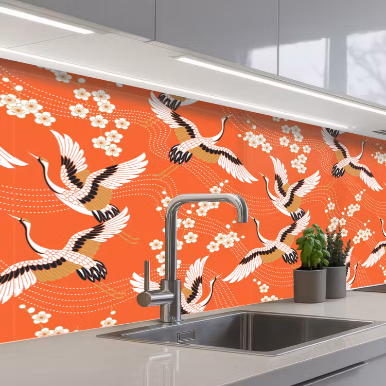 Kraanvogel - Sakura - Patronen - Japans keuken achterwand 2 middel 871 -3d_schuin