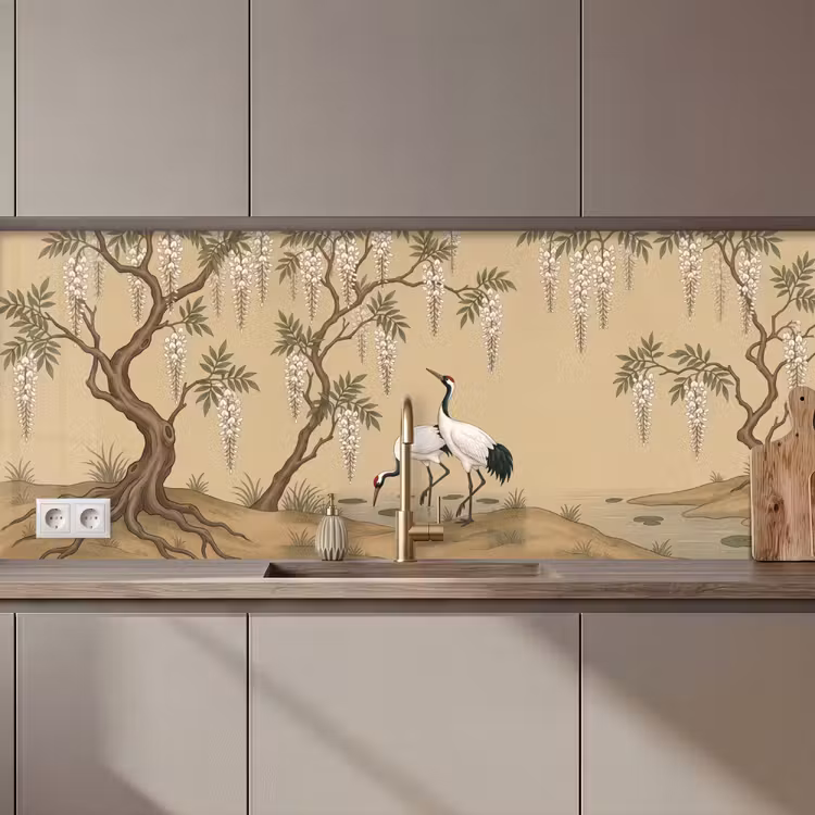 Kraanvogels - Water - Beige keuken achterwand 2 middel zz_3dshopping