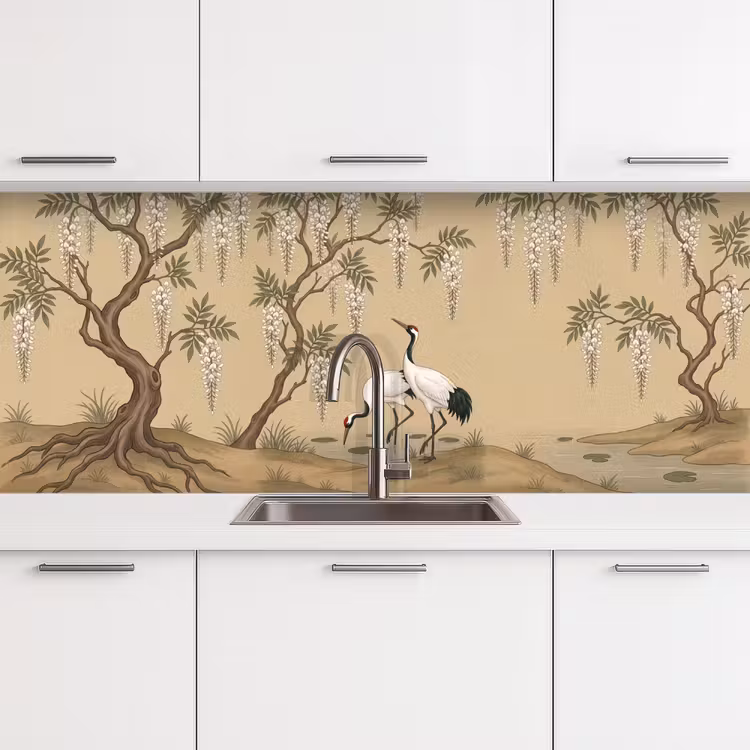 Kraanvogels - Water - Beige keuken achterwand 2 middel -3d