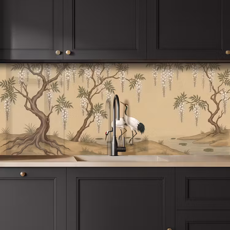 Kraanvogels - Water - Beige keuken achterwand 2 middel -sfeer1