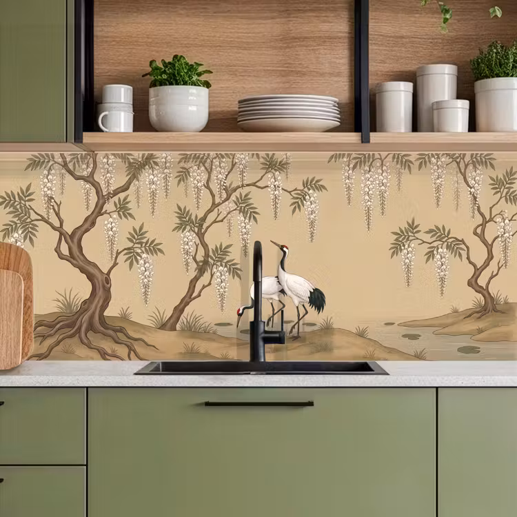 Kraanvogels - Water - Beige keuken achterwand 2 middel -sfeer3