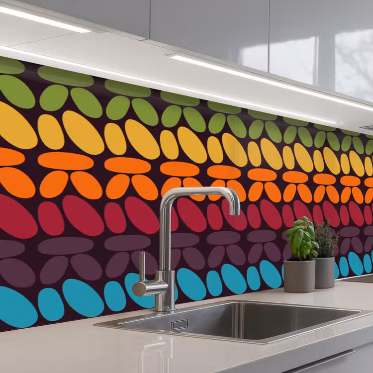 Haakpatronen - Retro - Regenboog keuken achterwand 2 middel 871 -3d_schuin