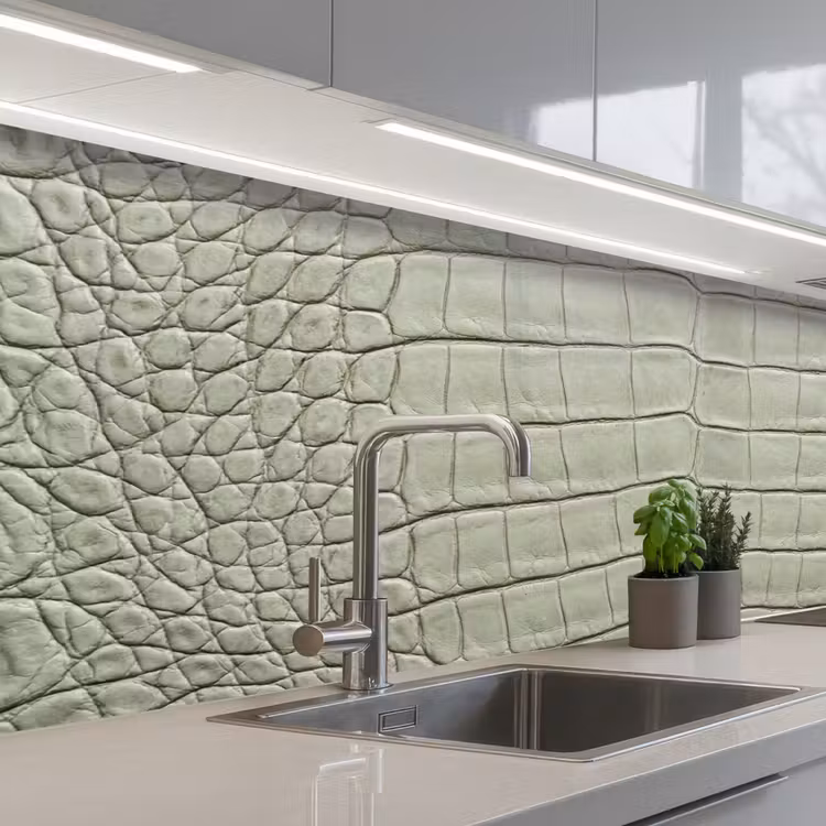 Krokodillenleer - Schubben - Groen keuken achterwand 2 middel -3d_schuin