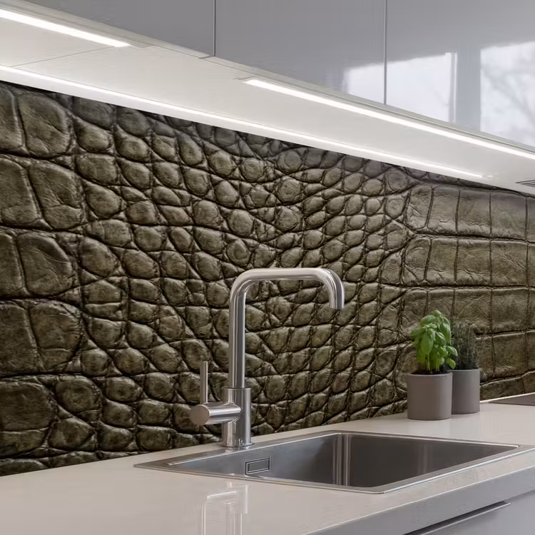 Krokodillenleer - Structuur - Groen keuken achterwand 2 middel -3d_schuin