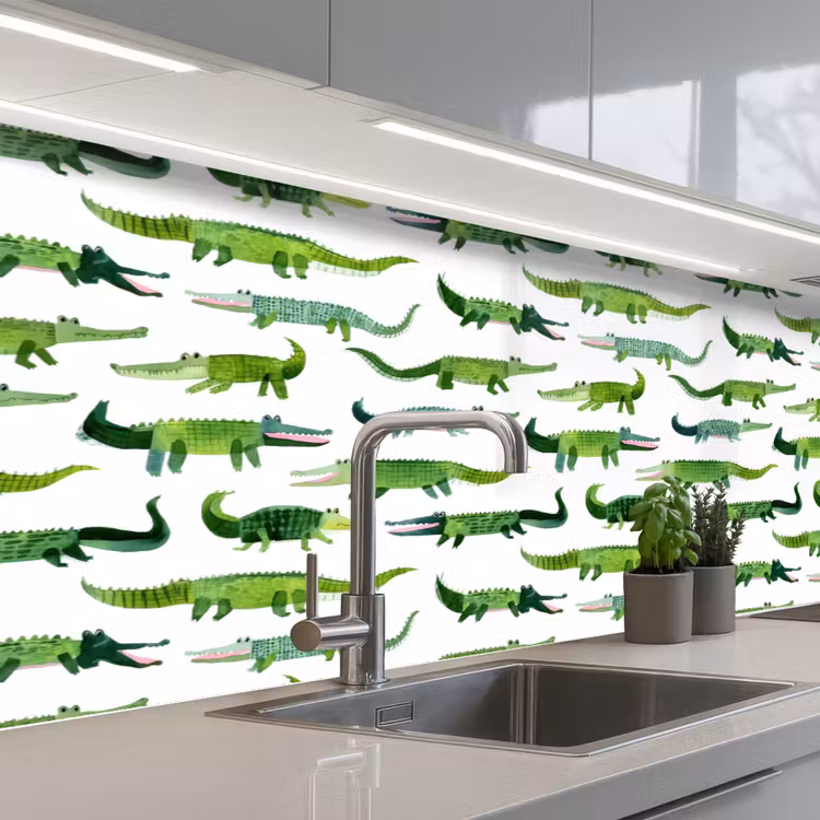 krokodillen - Speels - Groen keuken achterwand 2 middel 871 -3d_schuin