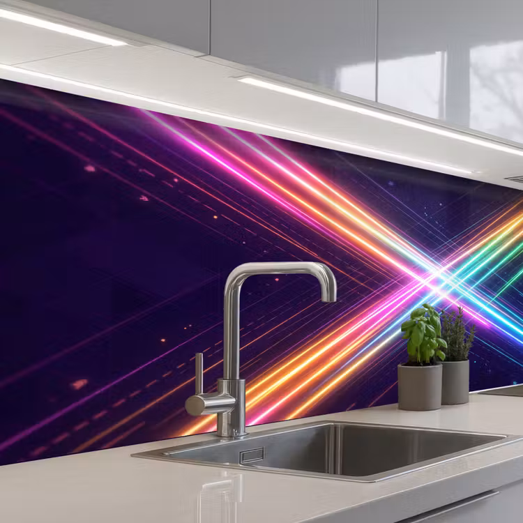 Kruisen - Lasterstralen - Neon keuken achterwand 2 middel -3d_schuin