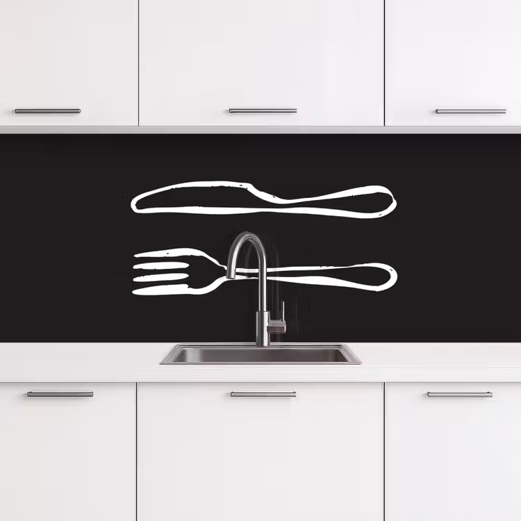 Bestek - Liggend - Zwart - Wit keuken achterwand 2 middel -3d