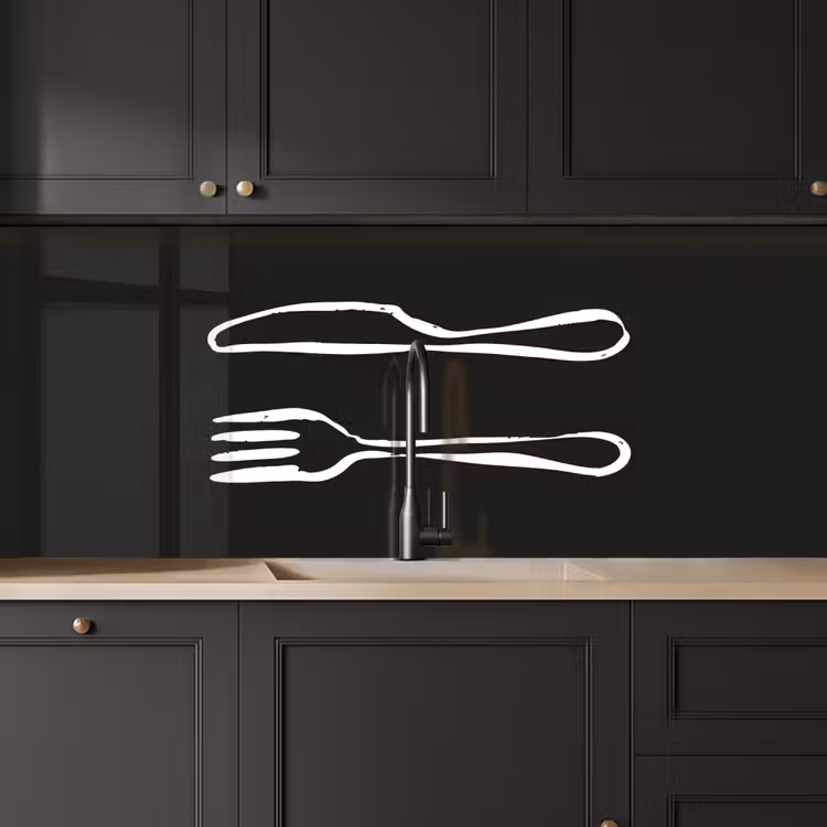 Bestek - Liggend - Zwart - Wit keuken achterwand 2 middel -sfeer1