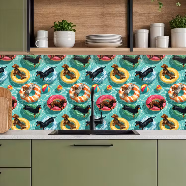 Teckels - Zwembad - Kleurrijk keuken achterwand 2 middel 871 -sfeer3